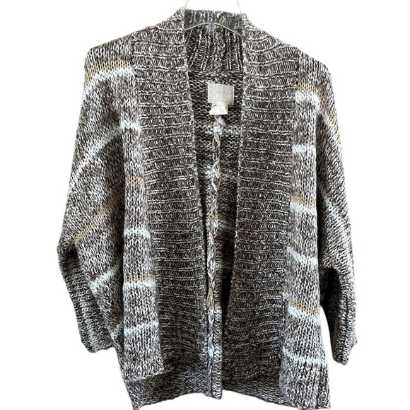 Billabong  open sweater 3/4 sleeves gray with tan gold stripe size Medium - Picture 1 of 14